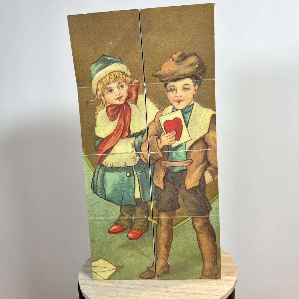 Vintage Wooden Block Puzzle Taiwan ROC Kewpie Cupid Victorian Art 6 Piece Set - Picture 7 of 7